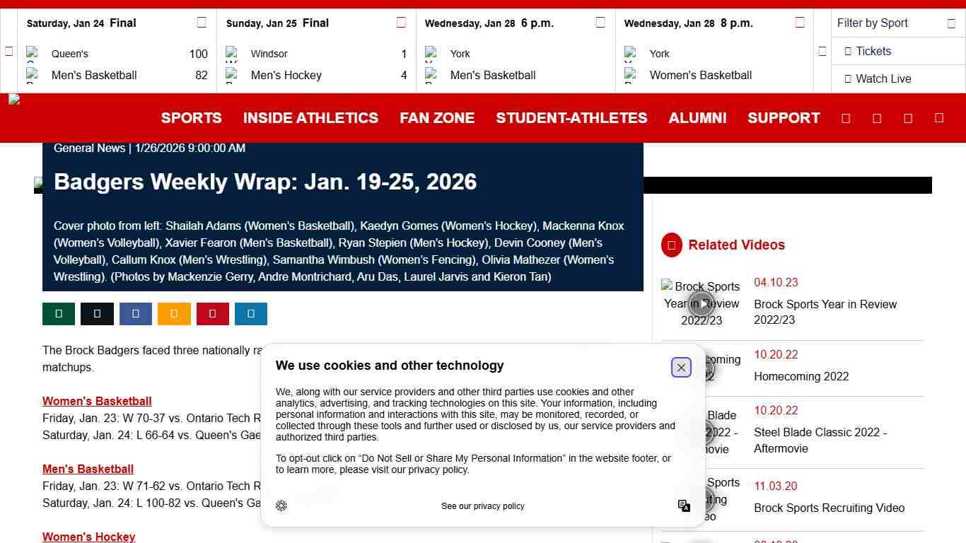 Badgers Weekly Wrap: Jan. 19-25, 2026 - Brock University Athletics